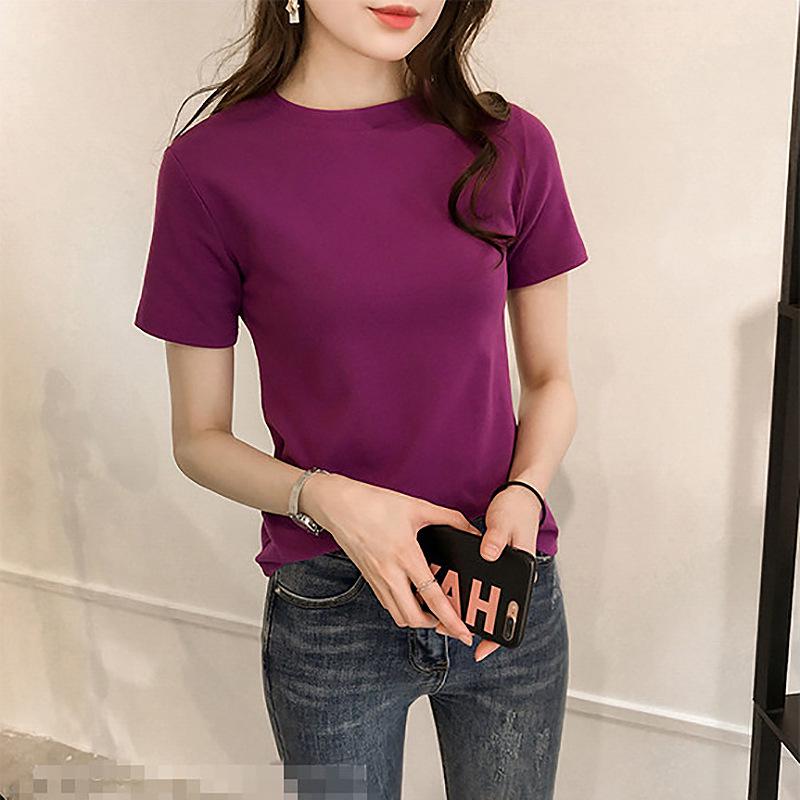 2025 Spring Retro Chic Korean Round Neck Basic Short-Sleeve T-Shirt for Women