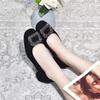 Round Head Shallow Mouth Single Shoes Women's Spring New Rhinestone Square Buckle Black Sheepskin Low Heel Women's Shoes
