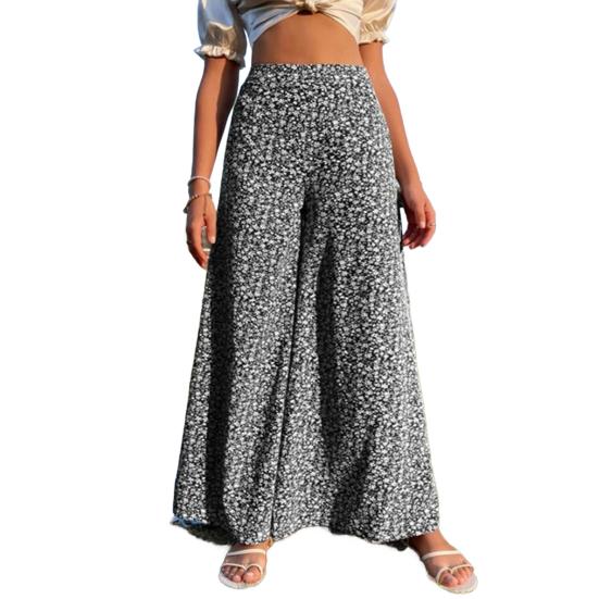 Женские брюки с высокой талией, цветочным принтом, широкие брюки в винтажном стиле, свободный крой, повседневные длинные брюки с карманами