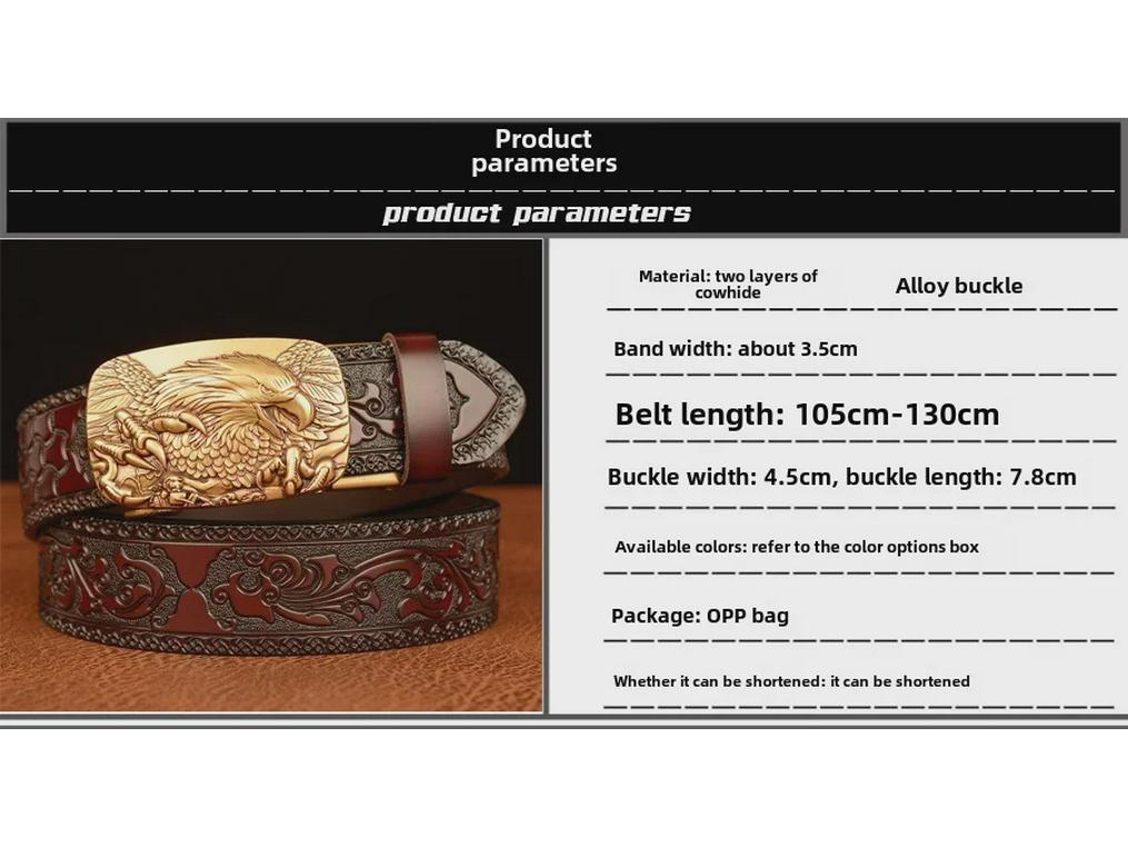 Men's Cross-Border Eagle Buckle Cowhide Belt - Personalized Carved Casual Jeans Accessory
