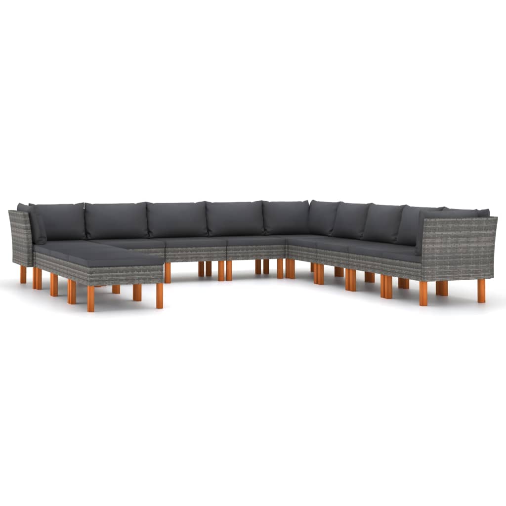 12 piece Garden Lounge Set with Cushions Poly Rattan Grey