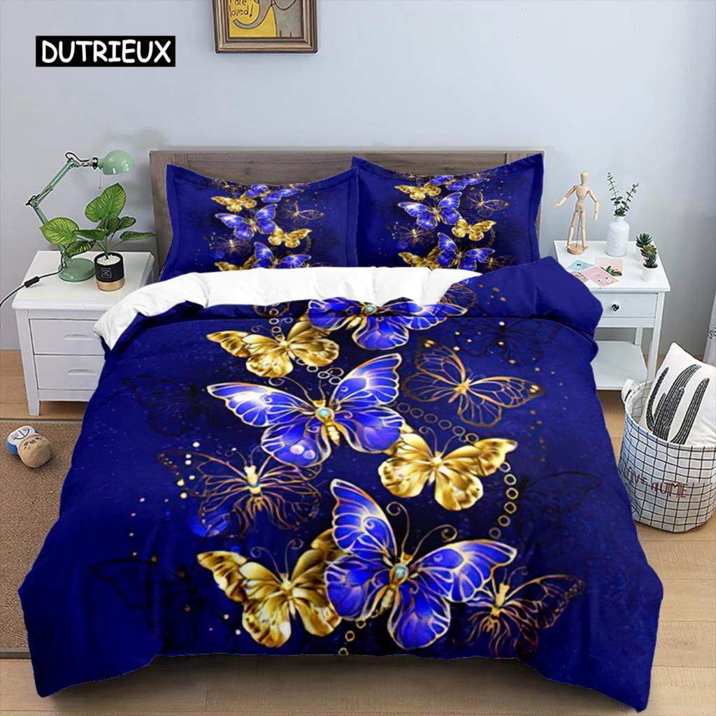 Комплект пододеяльника с бабочками Полиэстер 3D Фиолетовый комплект постельного белья с бабочками Мечтательная ночь Пододеяльник с бабочками Кинг-сайз Чехол для одеяла