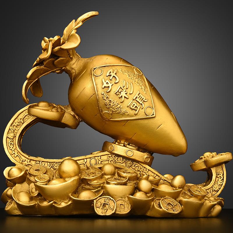Good Luck Head Ornament Pure Copper Ruyi Money Yuanbao Auspicious Big Carrot Home Office Housewarming Gift