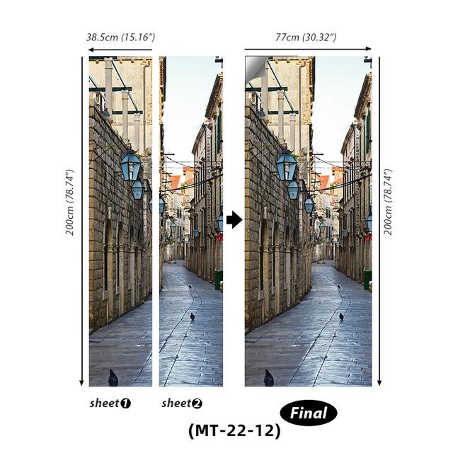 PVC Full Door Stickers Wall Decoration Bedroom Kids Room Cartoon 3D Wallpaper Abstract Line Wardrobe Home Renovation Art Murals