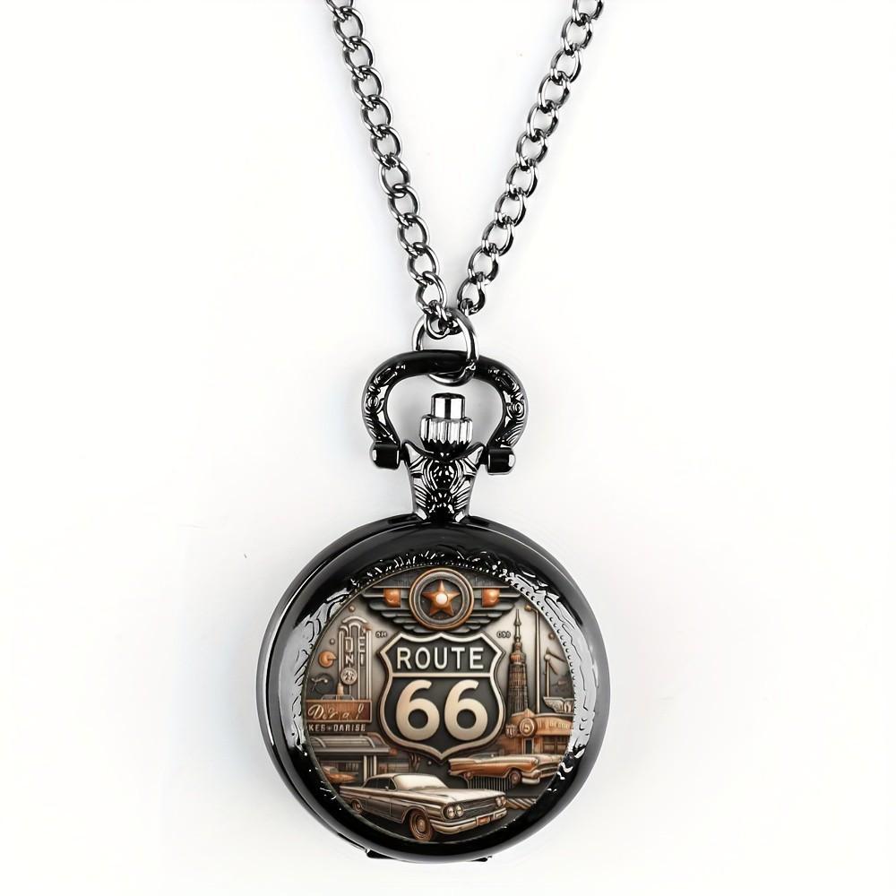 Antique Exquisite Route 66 American The Mother Road Pocket Watch Design, Precise Quartz Movement Watch Gift for Male and Kids