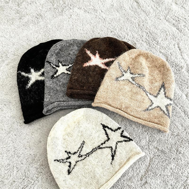 Shibuya street babes star knit heap hat children autumn and winter sweet cool Internet celebrity versatile pullover wool hat
