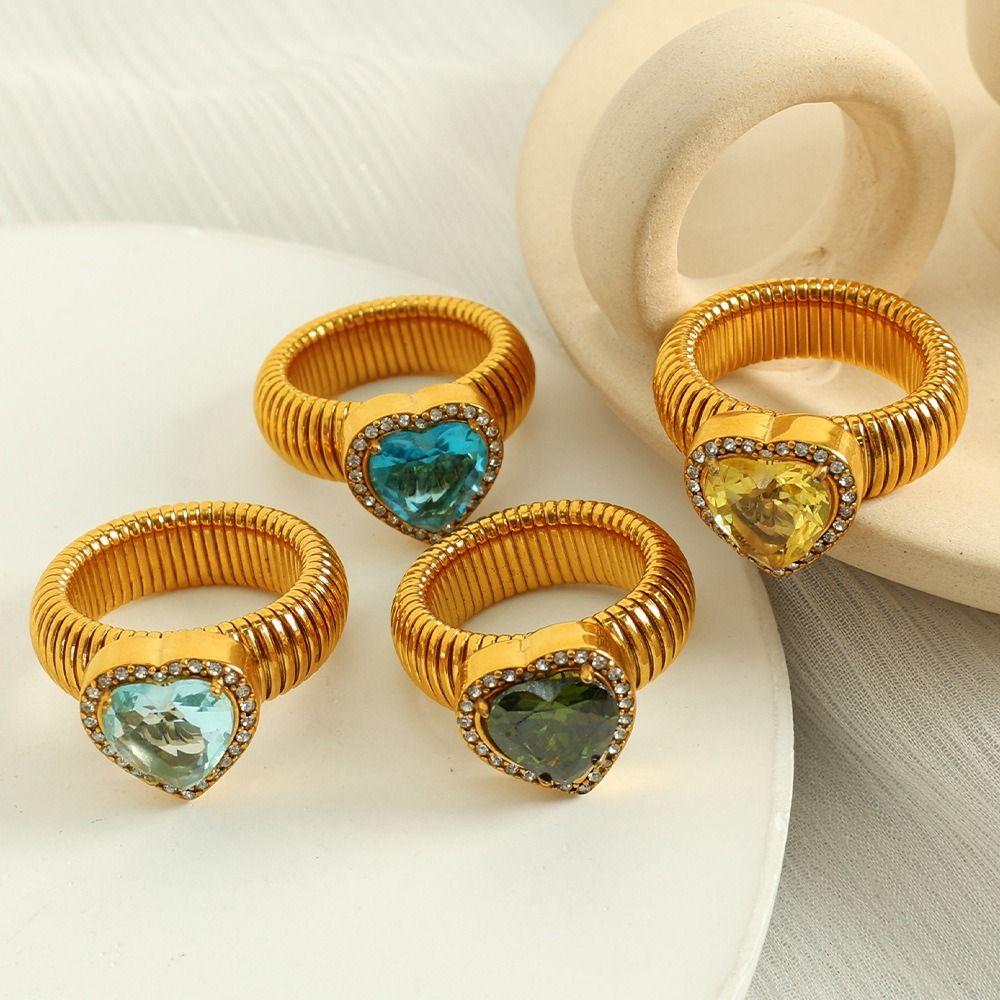 Thick Zircon Heart Ring Vintage Thick Finger Ring Elegant Women's Jewelry Ladies