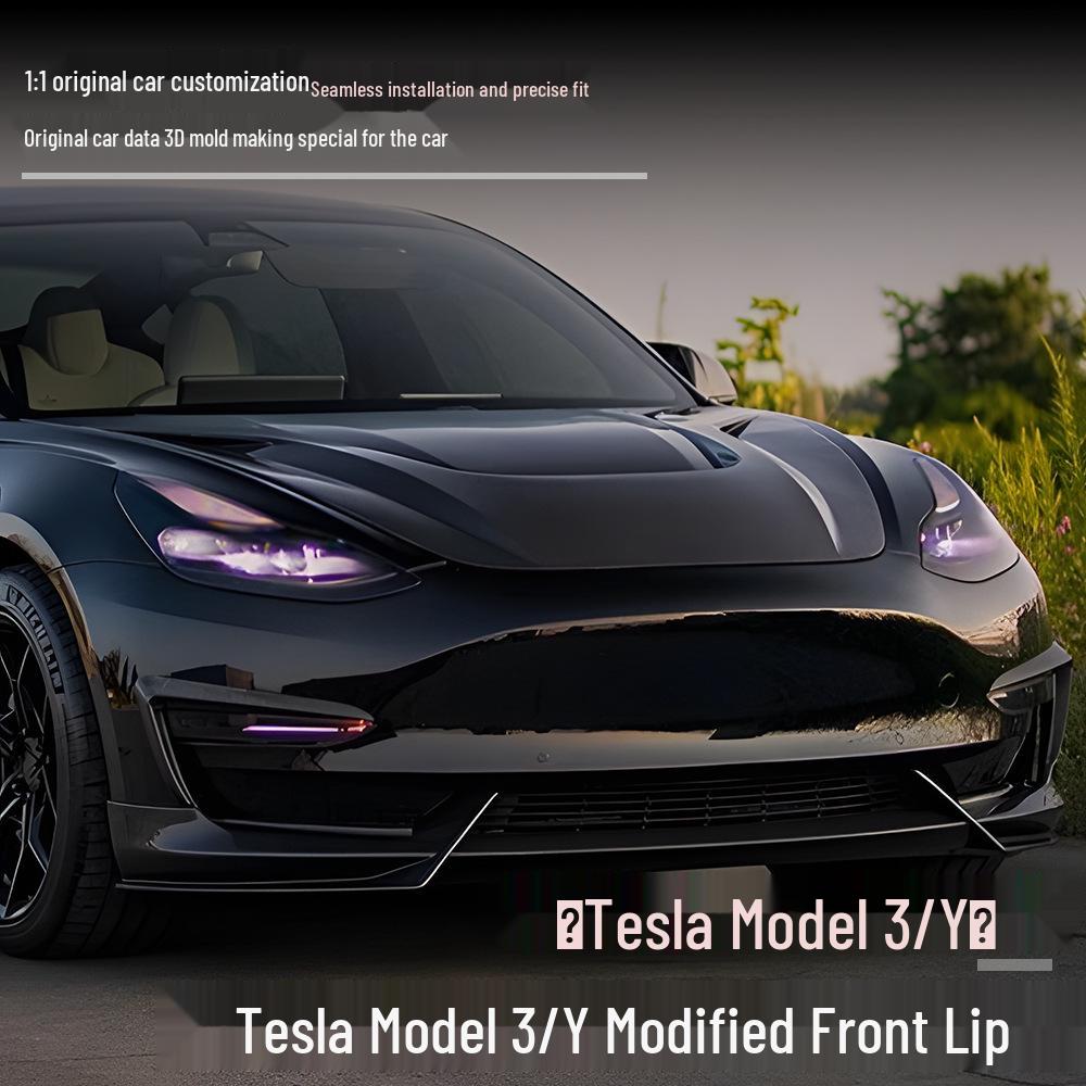 Комплект переднего бампера и сплиттера для Tesla Model 3/Y 2024+: Неразрушающая установка, идеально подходит для модернизации.
