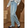Coolhut2025 Autum Women's Fashionable Wide-Leg Pants Light Blue Straight-Leg American Retro Loose and Versatile Jeans
