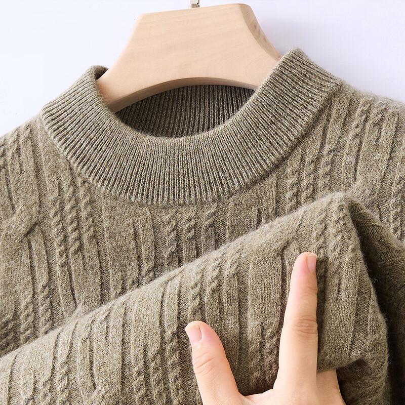 Men's 100% Pure Wool Cable Knit Round Neck Sweater