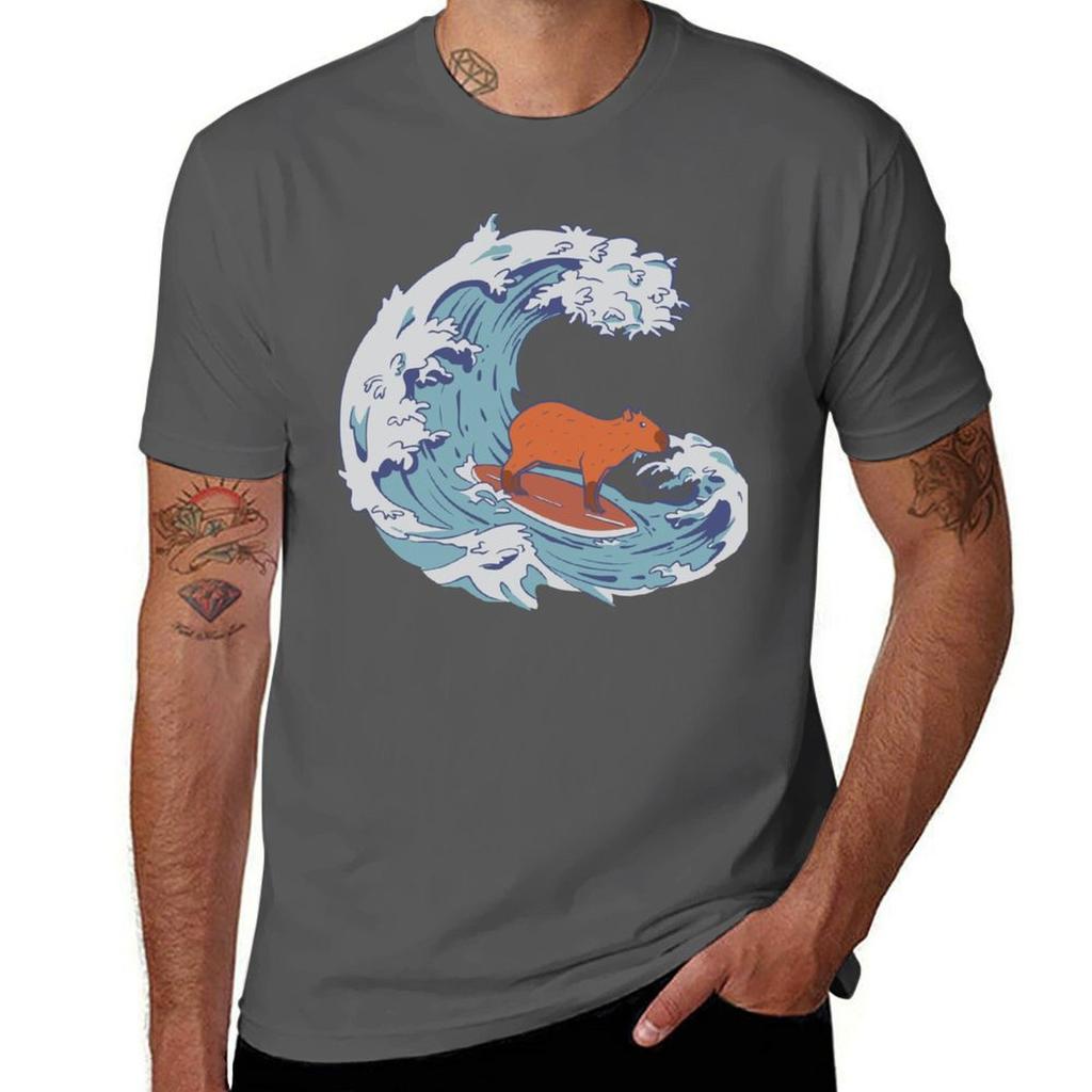 Funny Cute Giant Capybara Japanese Wave Tshirt Work Duty Casual Tshirt