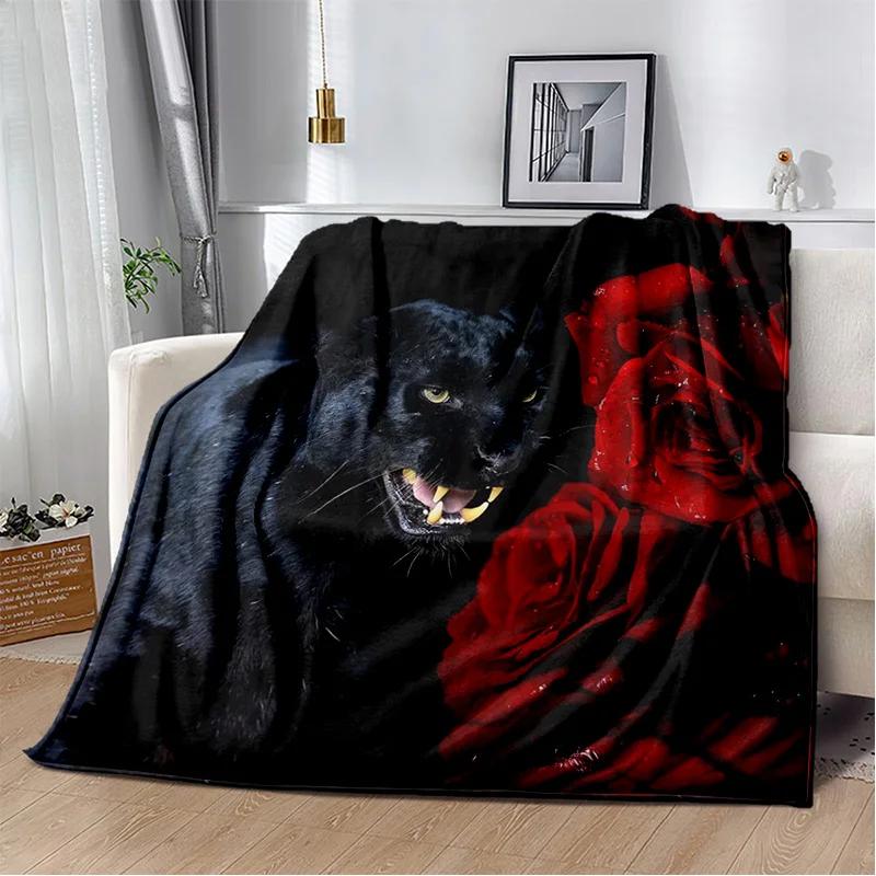Plush Fleece Beast Animal Roses and Leopard Cheetah Throw Blanket Home Bedroom Bed Sofa Picnic Travel Cover Kid Soft Blanket