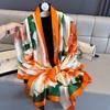 Spring Summer Autumn Sun Protection New Silk Satin Printed Scarf Women Thin Shawl Silk Imitation Trendy Scarves Poncho