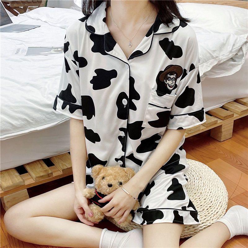 Летние пижамы, женские шорты с короткими рукавами, свободный кардиган с бантом, летний можно носить как домашний комплект одежды