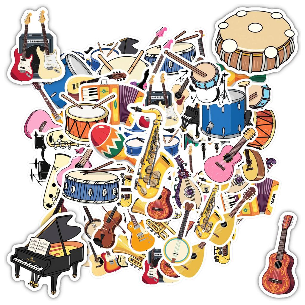 35pcs Fun Band Stickers Colorful Music Stationery Stickers Graffiti Decals For Guitar DIY Skateboard Laptop Luggage Decor