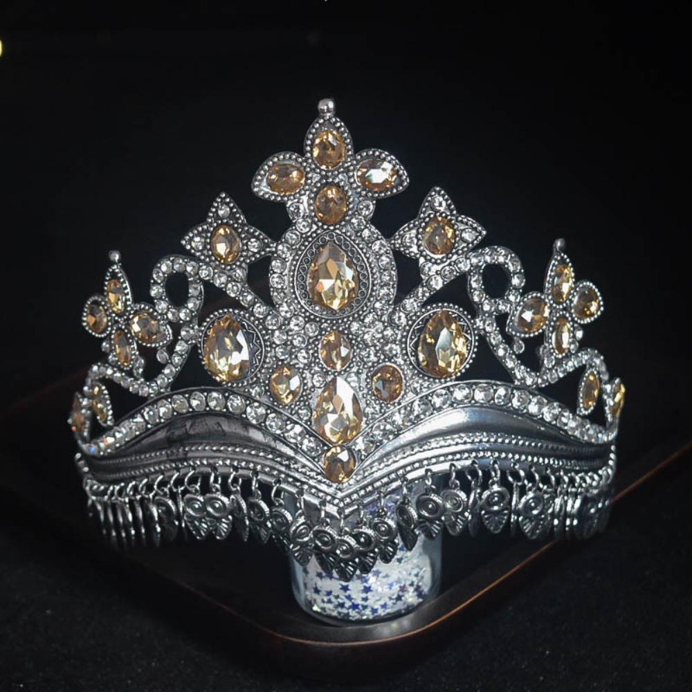 Gold Princess Hair Tiara Shiny Rhinestone Crown Luxury Ethnic Dance Crown Wedding