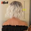 Synthetic Bob Hair Wig with Bangs Ombre Platinum Blonde Cosplay Wigs for Women Short Heat Resistant Female Daily Lolita Wavy Wig