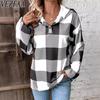 Women's Fashion Casual Spring Fall Plaid Print Long Sleeve Pullovers & Long Sleeves