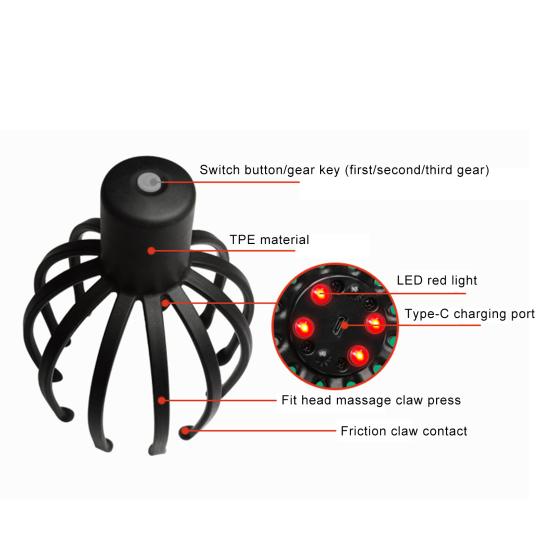 Электрический массажер для головы Octopus, глубокий массаж кожи головы, 3 режима, вибрационный массажер для головы, беспроводной портативный инструмент для массажа кожи головы Octopus Claw
