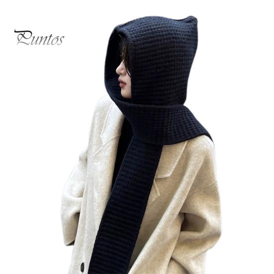 Вязаная шапка со встроенным шарфом, ветрозащитная, плотная, головной убор, обёрнутая, защитная шапка для ушей, шляпа для фотографов, двусторонний шарф, кепка для отдыха на природе