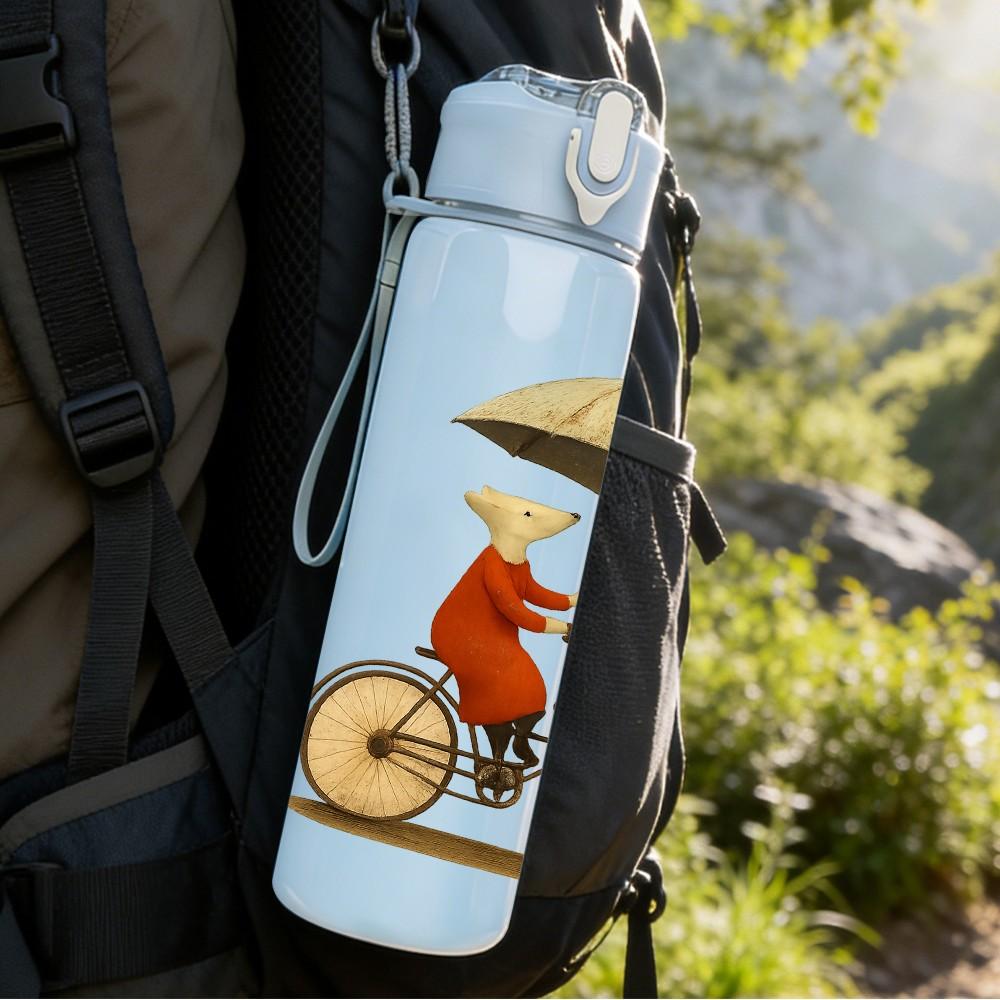 1PC Fox Rider Bicycle Umbrella 750ml Color Plastic Sports Water Bottle Leakproof Flip Straw Lid Suitable for Sports Office Home Use