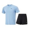 Li Ning круглый вырез пуловер короткий рукав топ и эластичные шорты повседневный спортивный комплект мужские комплекты AATV019-2