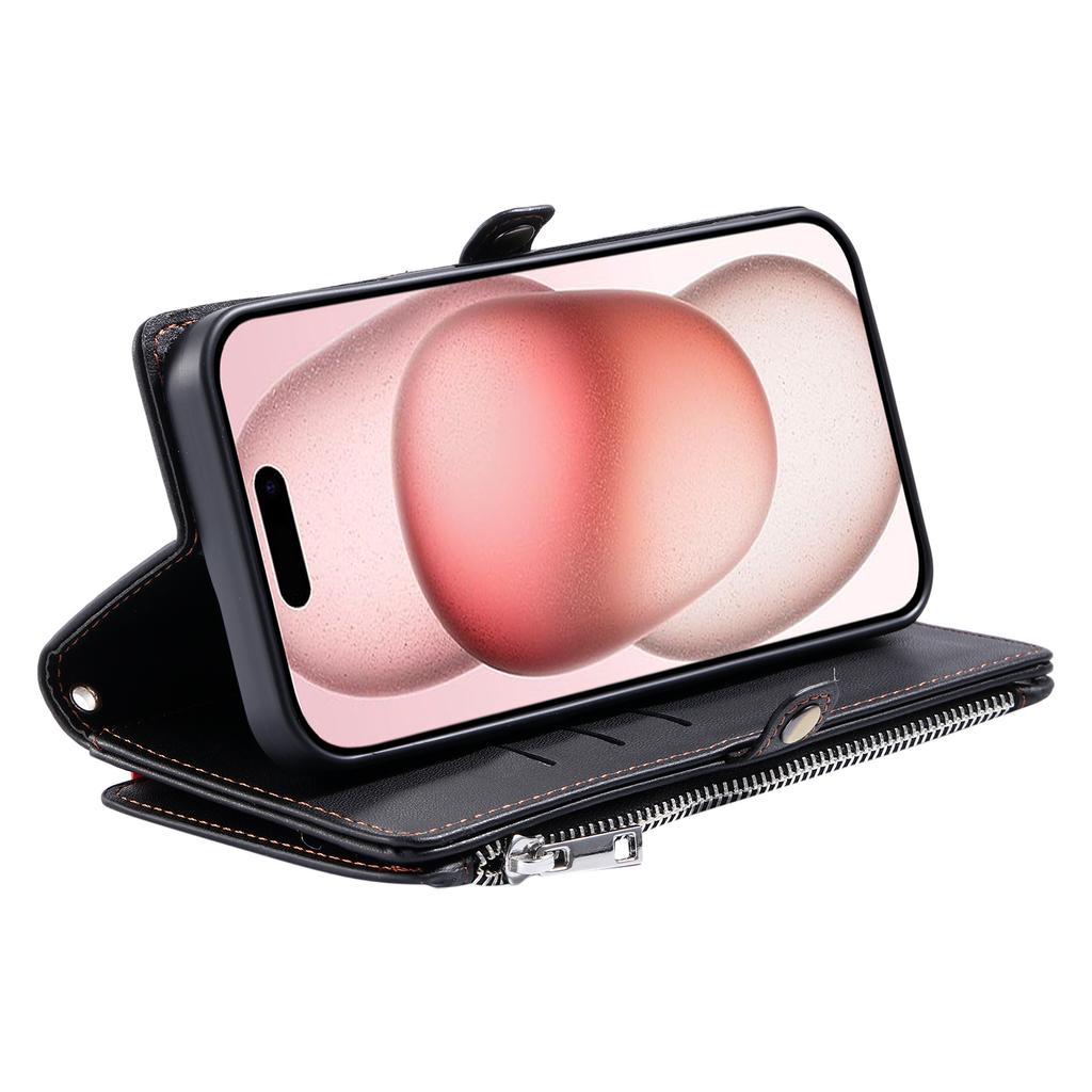 015 Style For iPhone 15 Pro Max Case Zipper Pocket Leather Wallet Phone Cover