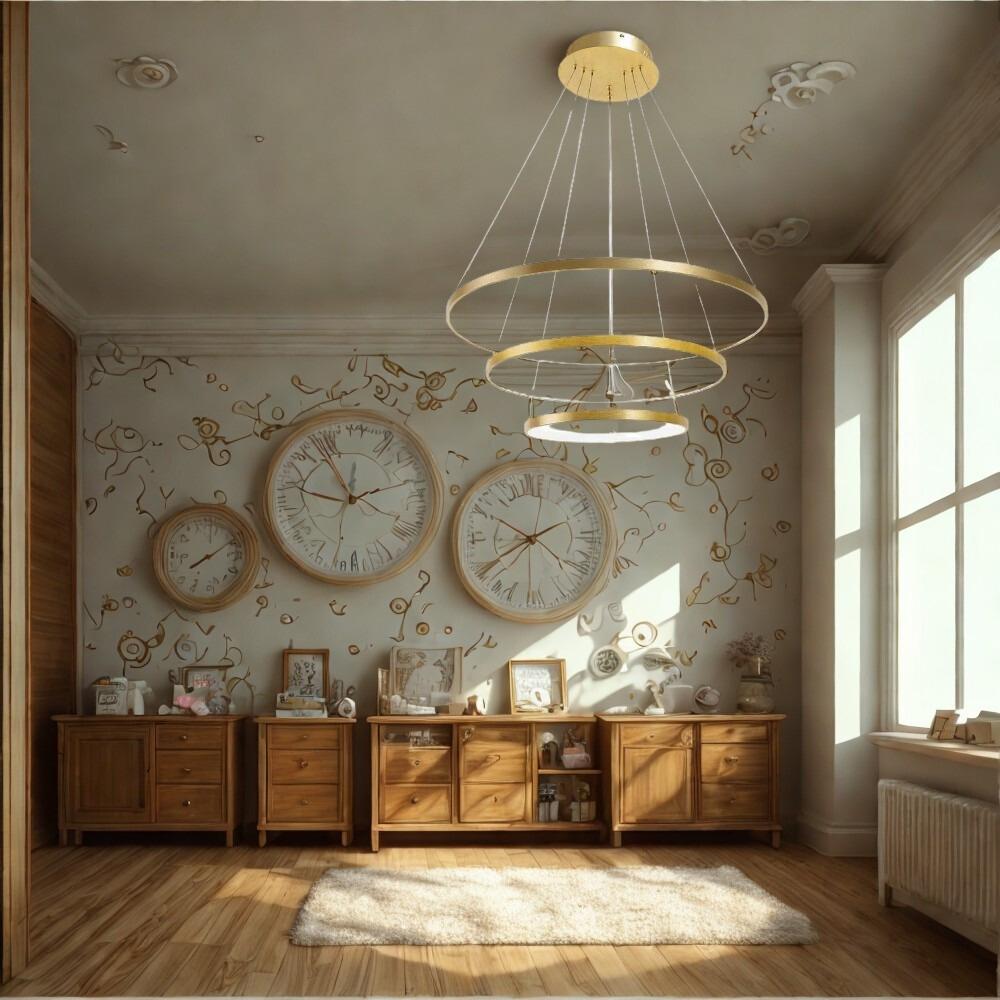 LED ceiling pendant lamp, chandelier, 3 rings, 76w, gold color, adjustable, NEUTRAL