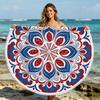 Customized Digital Printing Large Bohemian Floral Terry Microfiber Knitted Round Beach Towel for Summer Home Use