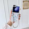 For Samsung Galaxy Z Flip5 5G Folding Phone Case Flower Pattern PU+PC Cover with Beaded Hand Strap