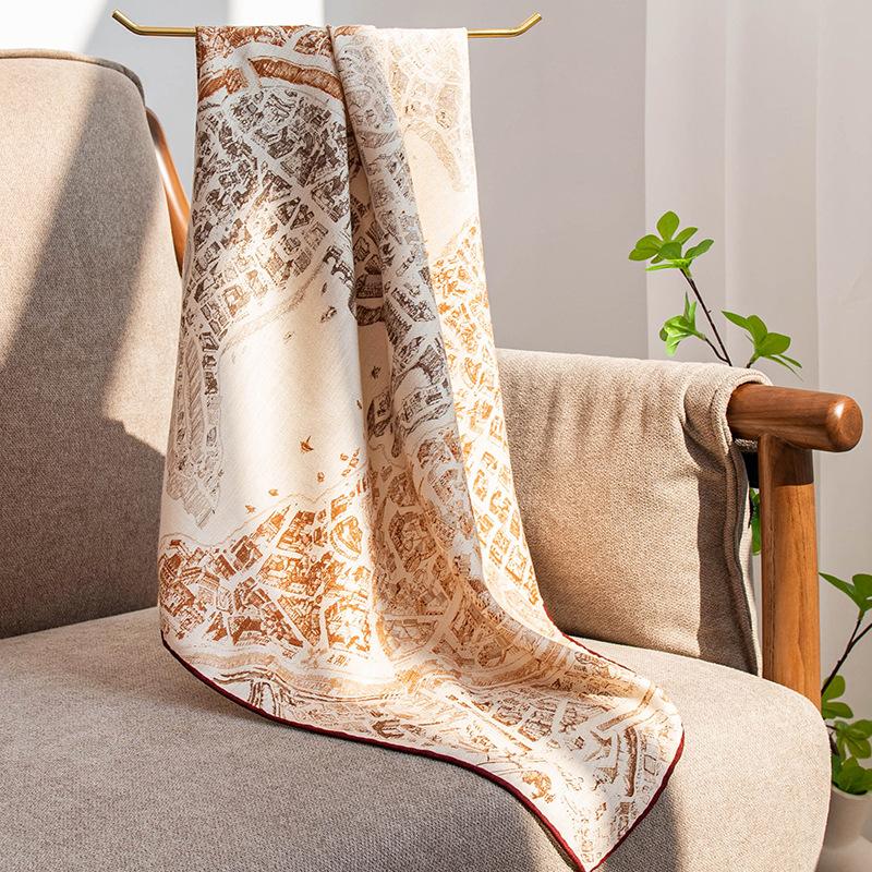 Silk Wool Double-sided Roman Car Mulberry Silk Large Square Scarf Autumn and Winter Warm Elegant Women's Square Scarf