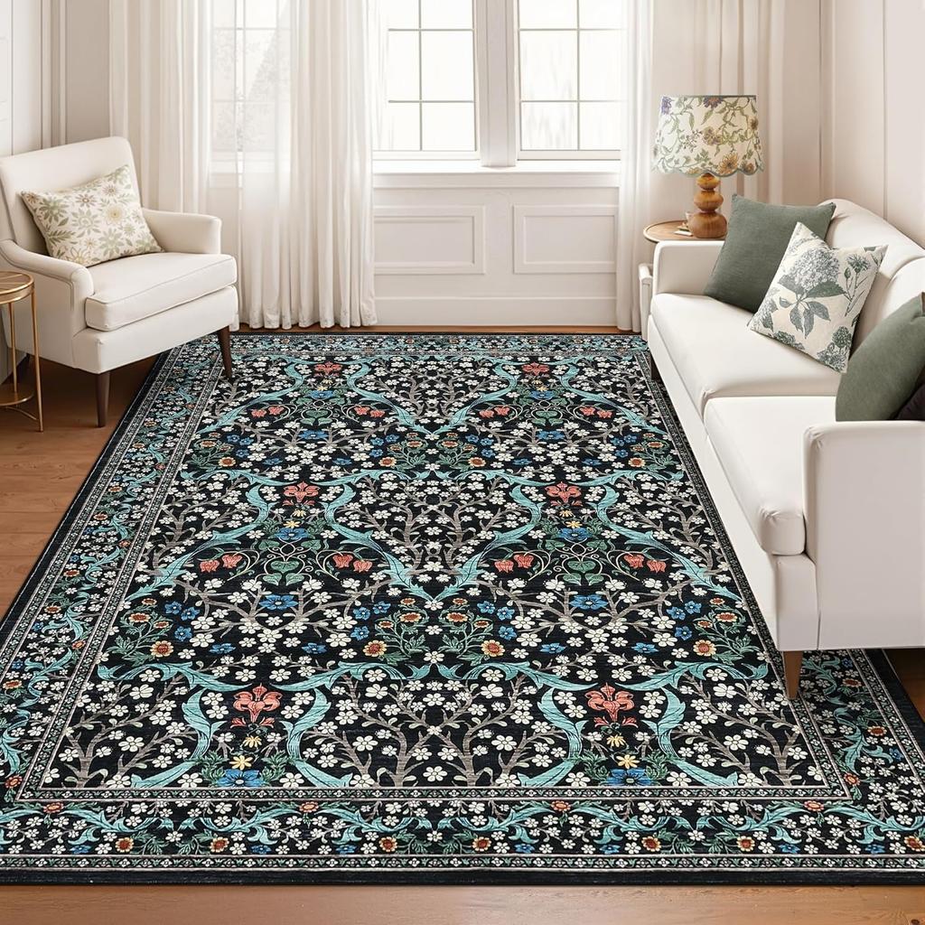 Modern Fashion Floral Area Rug – Large Printed Living Room Carpet, Machine Washable Non-Slip Floor Mat for Sofa Coffee Table