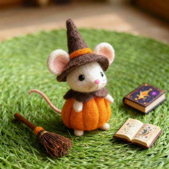 Halloween Felt Mouse Accessories Handmade Animals Statue with Pumpkin Decoration Table Shelf Desk Ornament