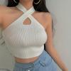 Summer New Spice Girls Sexy Knitted Suspender Vest Cross Hollow Off Shoulder Hanging Neck Women's Navel Crop Top 1804