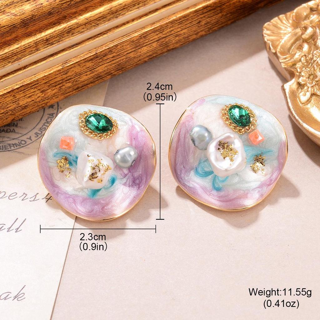 Винтажные серьги-пусеты из барочного жемчуга: Ретро Живопись Маслом и Женские Украшения в Новом Китайском Стиле