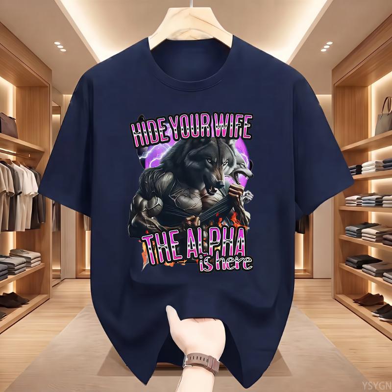Hide Your Wife Alpha Is Here Funny Werewolf Expression Pack TShirt Unisex Fashion Hip Hop Short Sleeve TShirt Casual TShirt