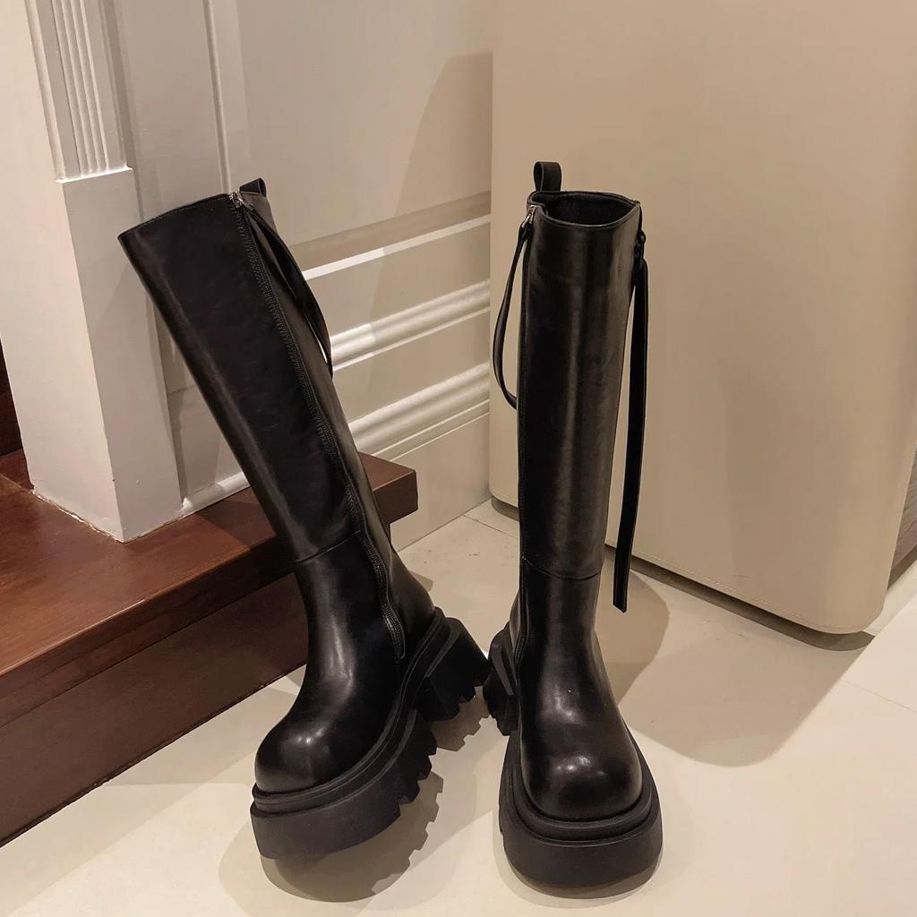 Модные 7 см Новые Уличный Стиль Женские Короткие Плюшевые Панк Платформа Современные Сапоги Модные Ботфорты До Колена 2025 Осень Зима Женская Обувь