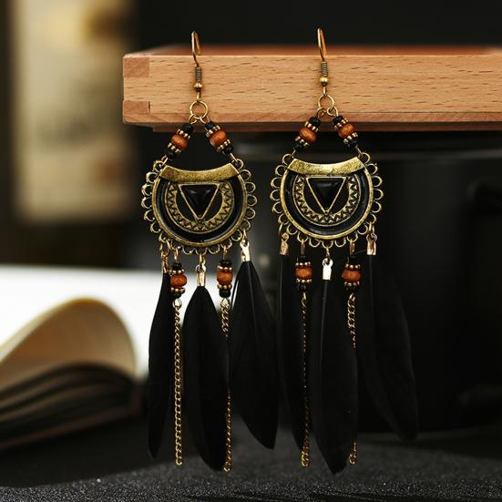 1 Pair Hook Earrings Bohemia Style Ethnic Synthetic Feather Exquisite Lady Boho Dangle Earrings