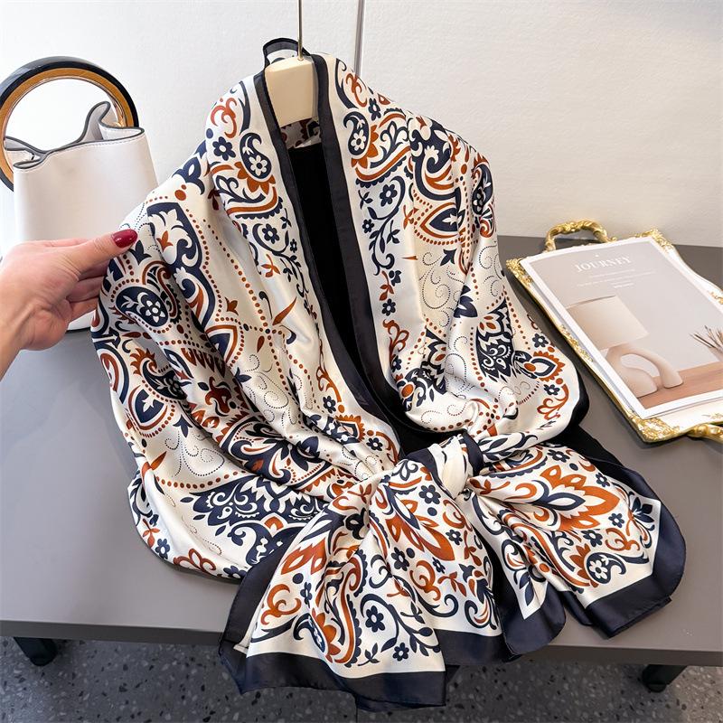 Spring And Summer Thin Simulated Silky Brocade Silk Scarf Long Scarf Silky Printed Shawl Versatile Headscarf Scarf