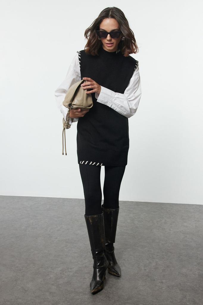 Женский модный стильный свитер в хиджабе, черный вязаный свитер с детальной строчкой