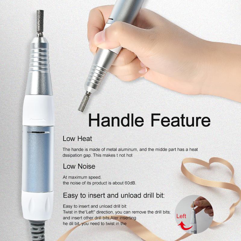 Pro Electric Nail Drill Machine 35000RPM Stainless Steel Handle Electric Manicure Drill Nail Drill Bit & Accessory Nail Art Tool