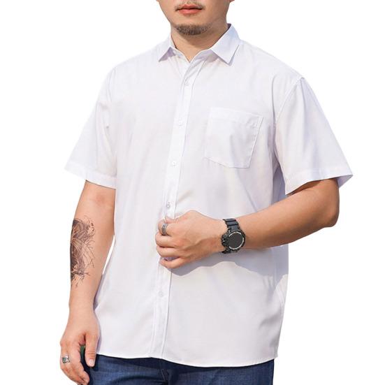 Lapel Short Sleeve Solid Color Plus Size Men Shirt Single Breasted Causal Loose Solid Color Work Shirt Streetwear