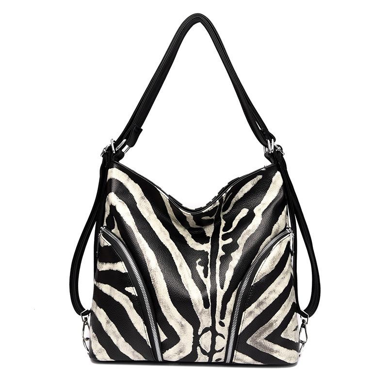 Новая корейская ретро повседневная сумка через плечо модная черно-белая полосатая большая вместительная сумка повседневный рюкзак