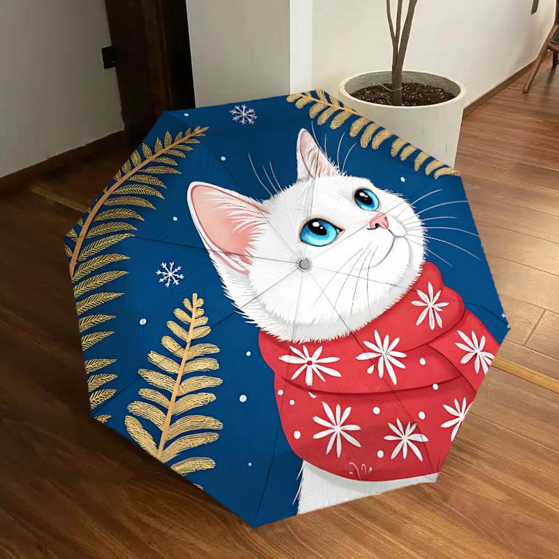 1pc Winter Cat Scarf Automatic Open/Close Umbrella, 8-Rib Sturdy Frame, Umbrella for Travel, Everyday, Formal Events yy251126038