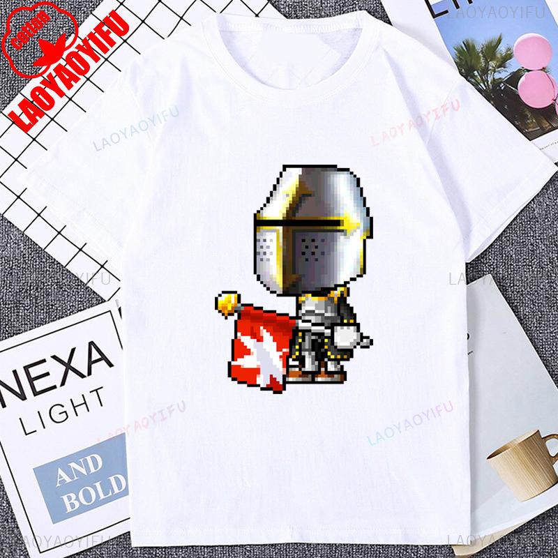 Винтажные Пиксельные Игровые Стиль MapleStory Кавайные Печатные Футболки Корейский Стиль Друг Персонализировать Мужская Футболка Хлопок Y2K Одежда Отаку