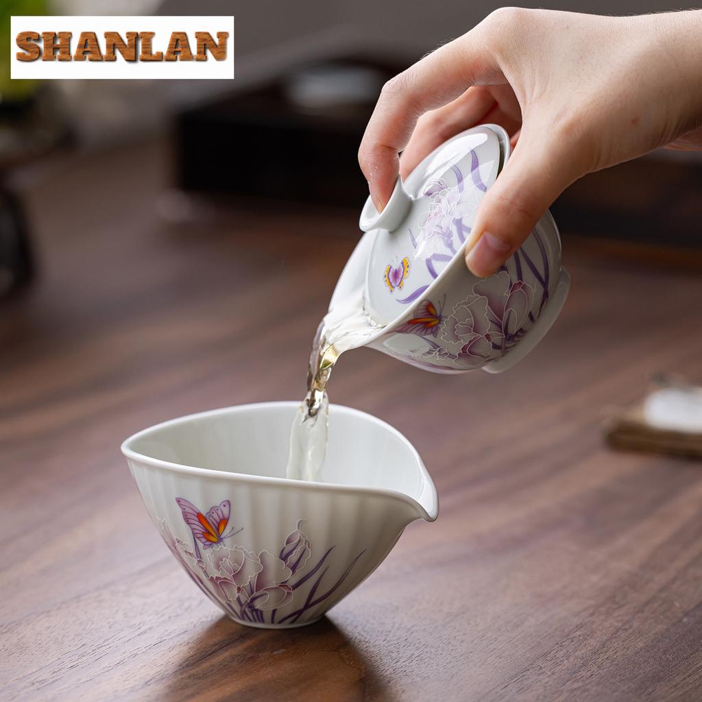 120ml Purple Orchid Butterfly Gaiwan Traditional Tea Tureen Tea Bowl With Lid Kit Tea Making Cover Bowl Drinkware Supplies Gift