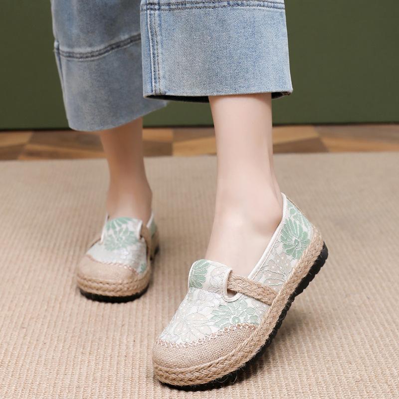 Женские повседневные холщовые мокасины без застежек, легкие дорожные прогулочные эспадрильи, туфли на плоской подошве с вышивкой, рабочие туфли для женщин, балетки на платформе