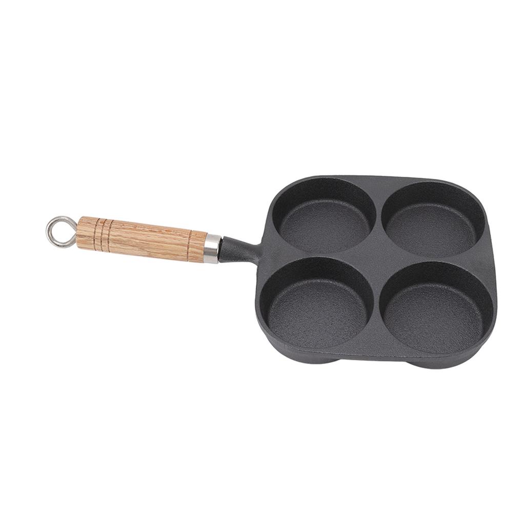 Egg Pan 4 Cup Egg Frying Pan with Wooden Handle for Breakfast Pancakes Omelettes