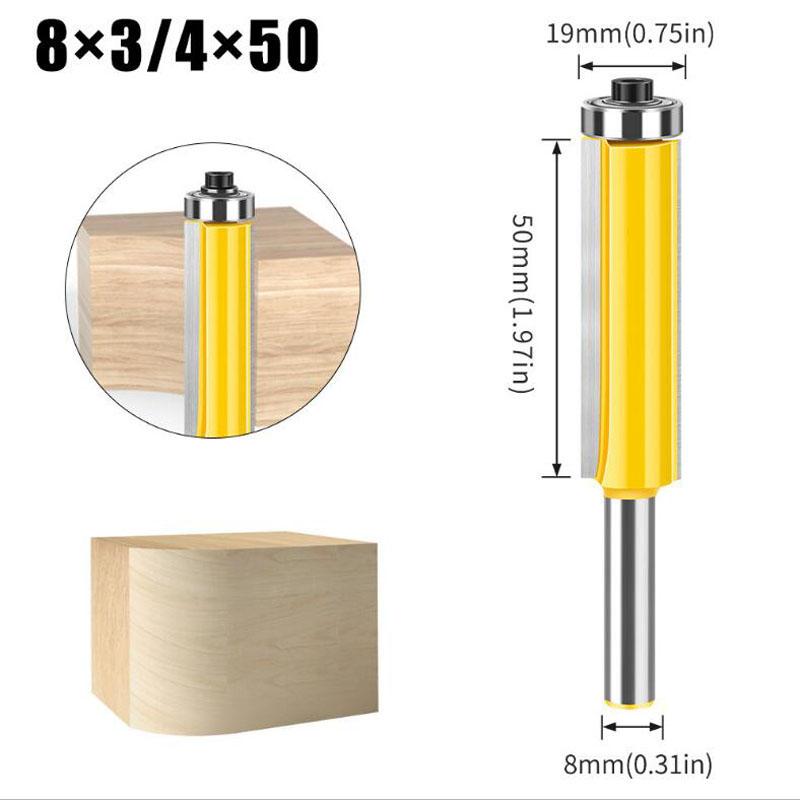 8mm Shank Lengthened Trimming Cutter Belt Bearing Straight Cutter Trimming Router Bit Slotting Burr Cutter Head Trimming Cutter