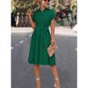 Summer Short Sleeve Casual Shirt Dress Women Elegant Lapel Lace Up A-line Dress Female Button Up Fashion Party Loose Long Dresses Clothes 805